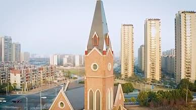 基督教堂城市航拍建筑视频的预览图